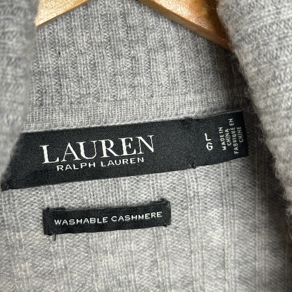 RALPH LAUREN Washable Cashmere Shawl Collar Rib Cardigan Gray Sz L $385 {3L23} - Picture 4 of 5